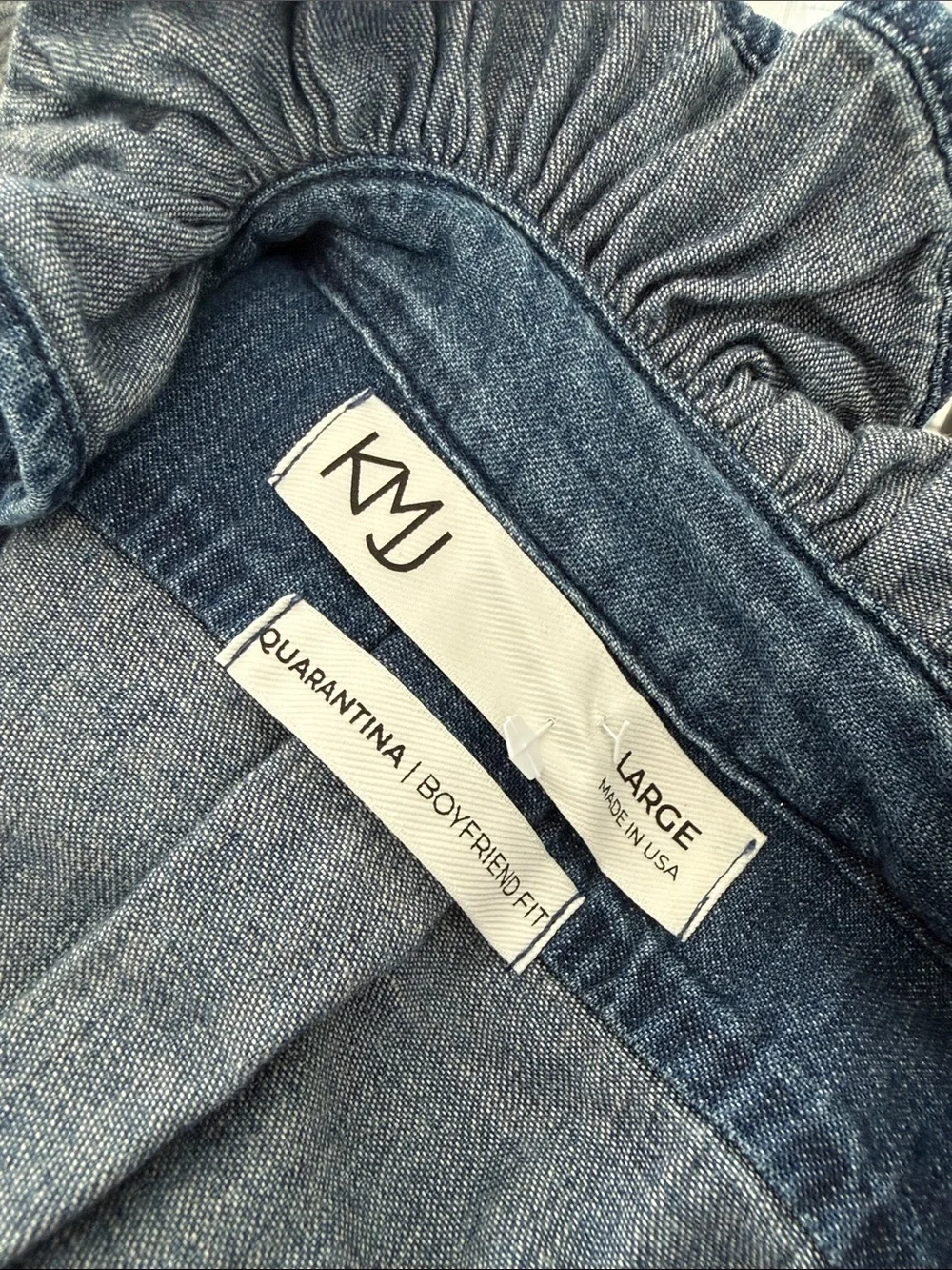 KML Ruffled Collar Denim Button-Up Shirt - Blue Size L - Picture 10 of 10